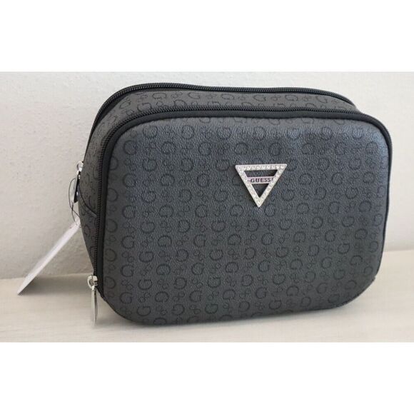 Guess T7200965 Women's Coal Allover Logo Junction Travel Cosmetic Makeup Bag - Picture 1 of 11